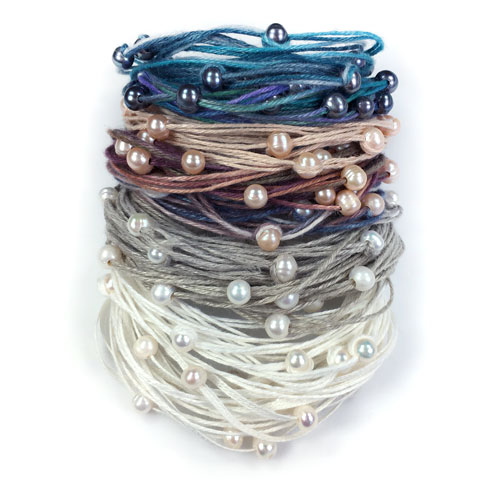 Multi Strand Linen Bracelets, Necklaces, and More with Fresh Water Pearls